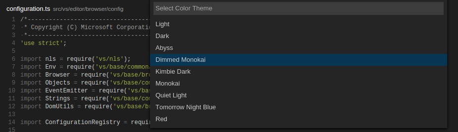 Themes in the Command Palette