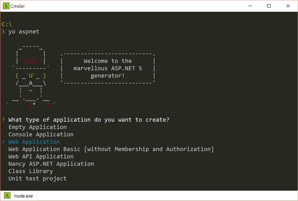 Scaffold a new ASP.NET 5 Application